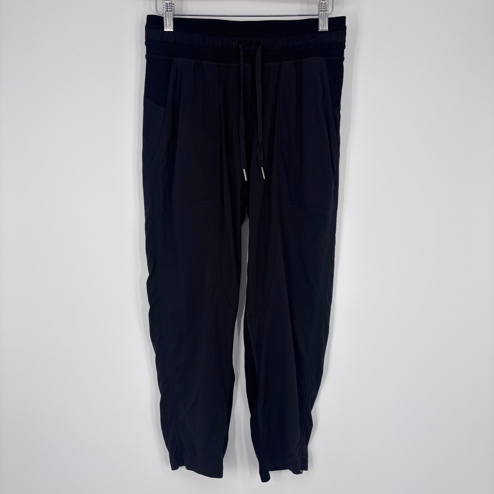 Lululemon Dance Studio Mid Rise Cropped Pant Womens 6 Black Ribbed Drawstring